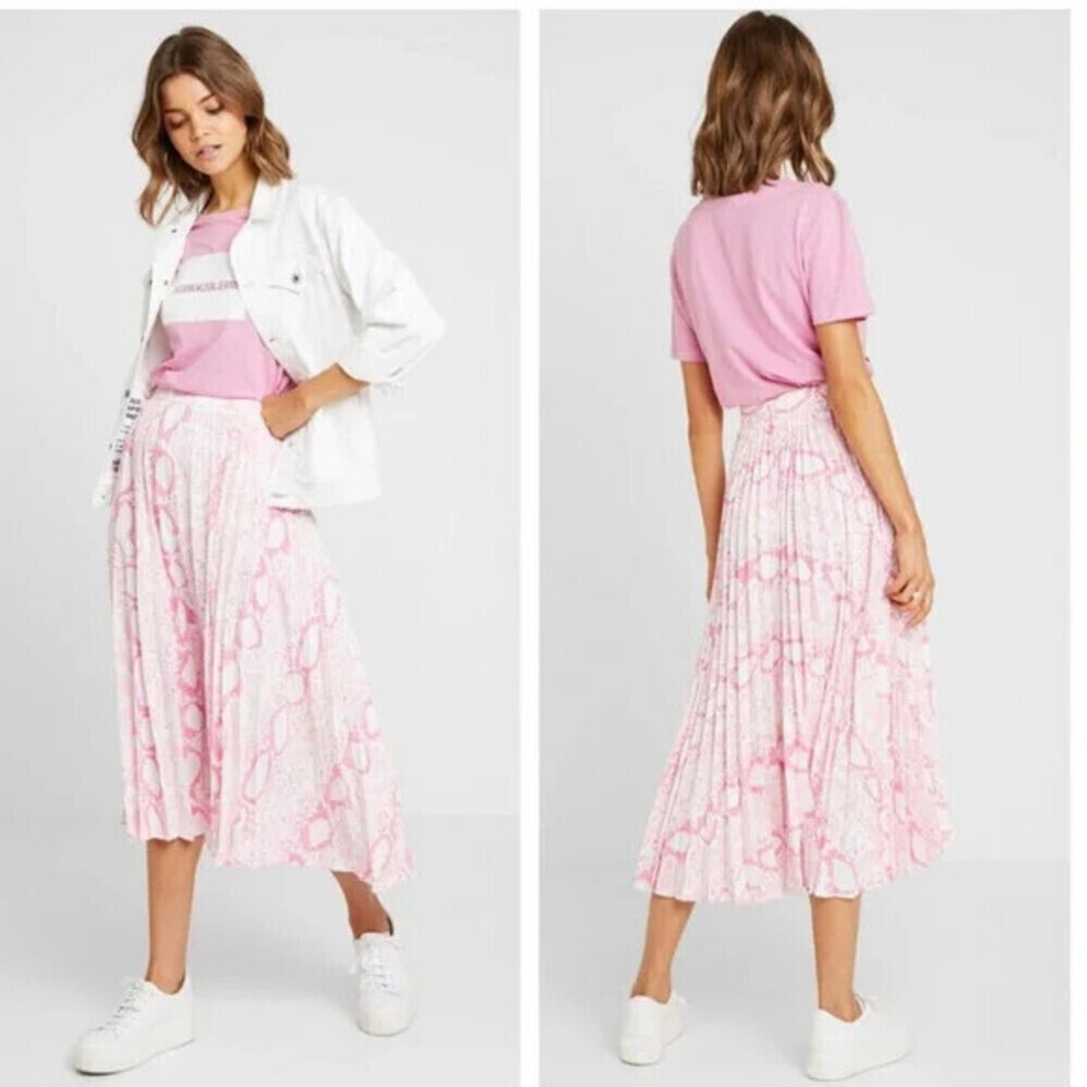 Topshop Women's Skirt With Front Slits Pink And White Snakeskin Print Size 8 US
